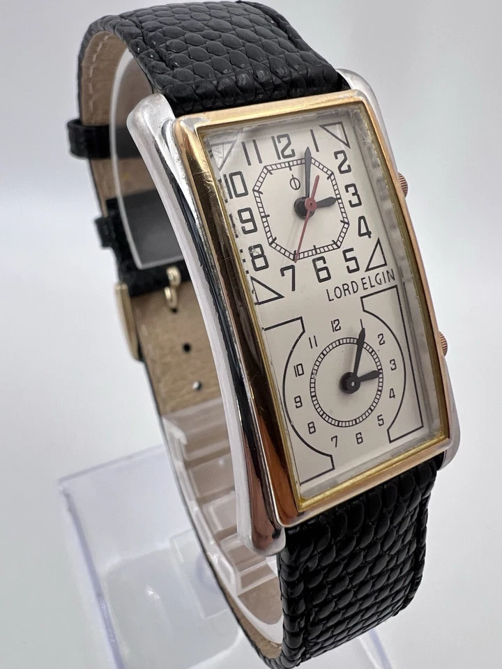 Vintage Rare Lord Elgin Dual Time Zone Tank Men’s Quartz Doctor Watch Curved - Image 3 of 4