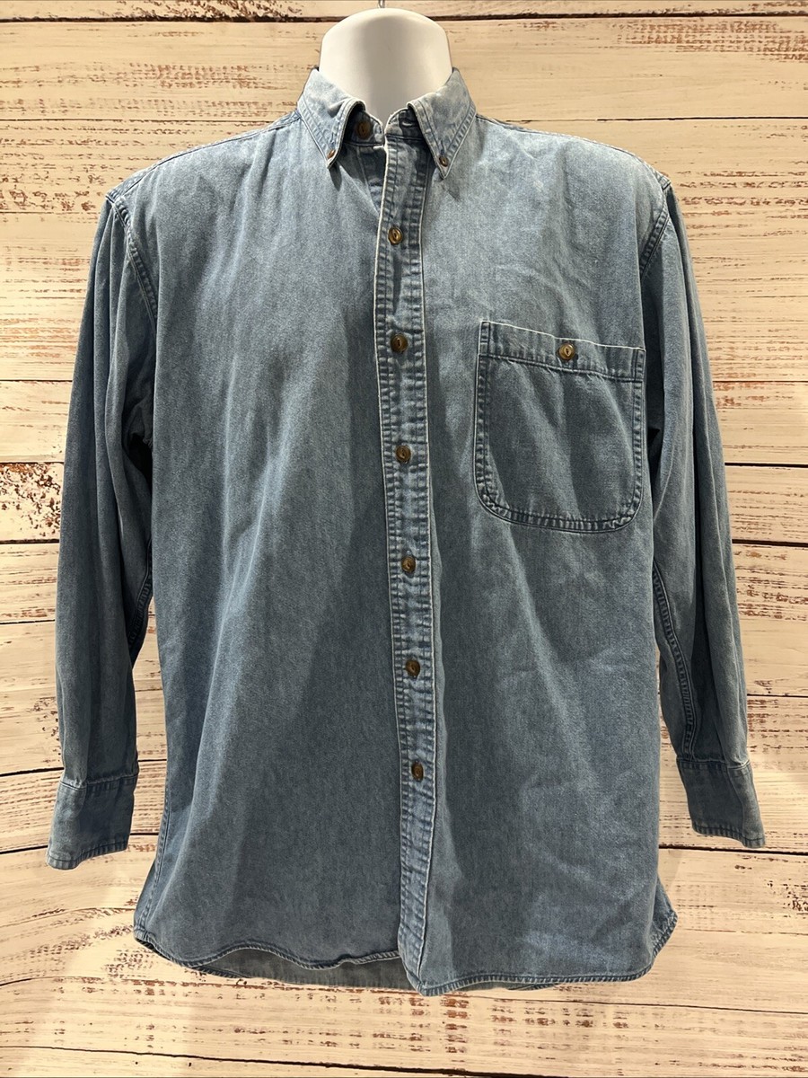 Vintage 90s CHAPS RALPH LAUREN Chambray Denim Shirt Mens 15 32/33