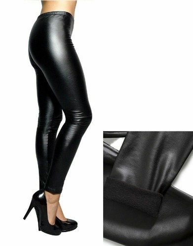 Leggings Donna Effetto Pelle Termici Felpati Caldi Pantaloni Similpelle |  eBay