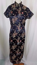 Vintage Asian Chinese Cheongsam Womens Dress Traditional Qipao Clothing Satin 40
