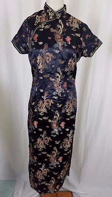 Vintage Asian Chinese Cheongsam Womens Dress Traditional Qipao Clothing Satin 40