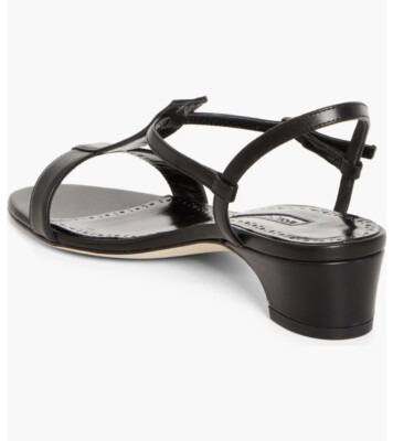 Manolo Blahnik Virnana Block Heel Sandal In Black Leather 40