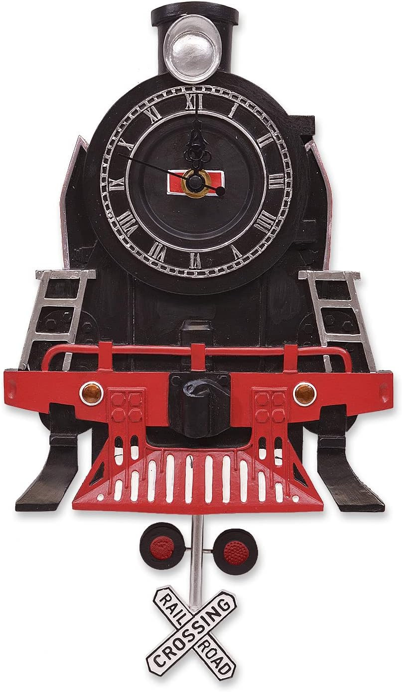 Resin Vintage Steam Engine Train Pendulum Wall Clock, 13 Inch