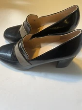 Franco Sarto Square  Block Heel Loafers Black 8.5 leather Professional Career