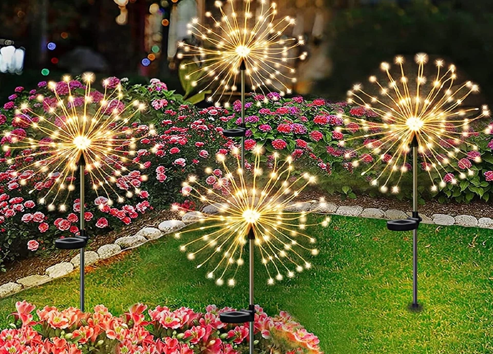 2 PIEZAS Luces Decorativas Exterior Solar Jardín Flores Fuegos Artificiales Luciérnaga Paisaje Foto 3 de 4