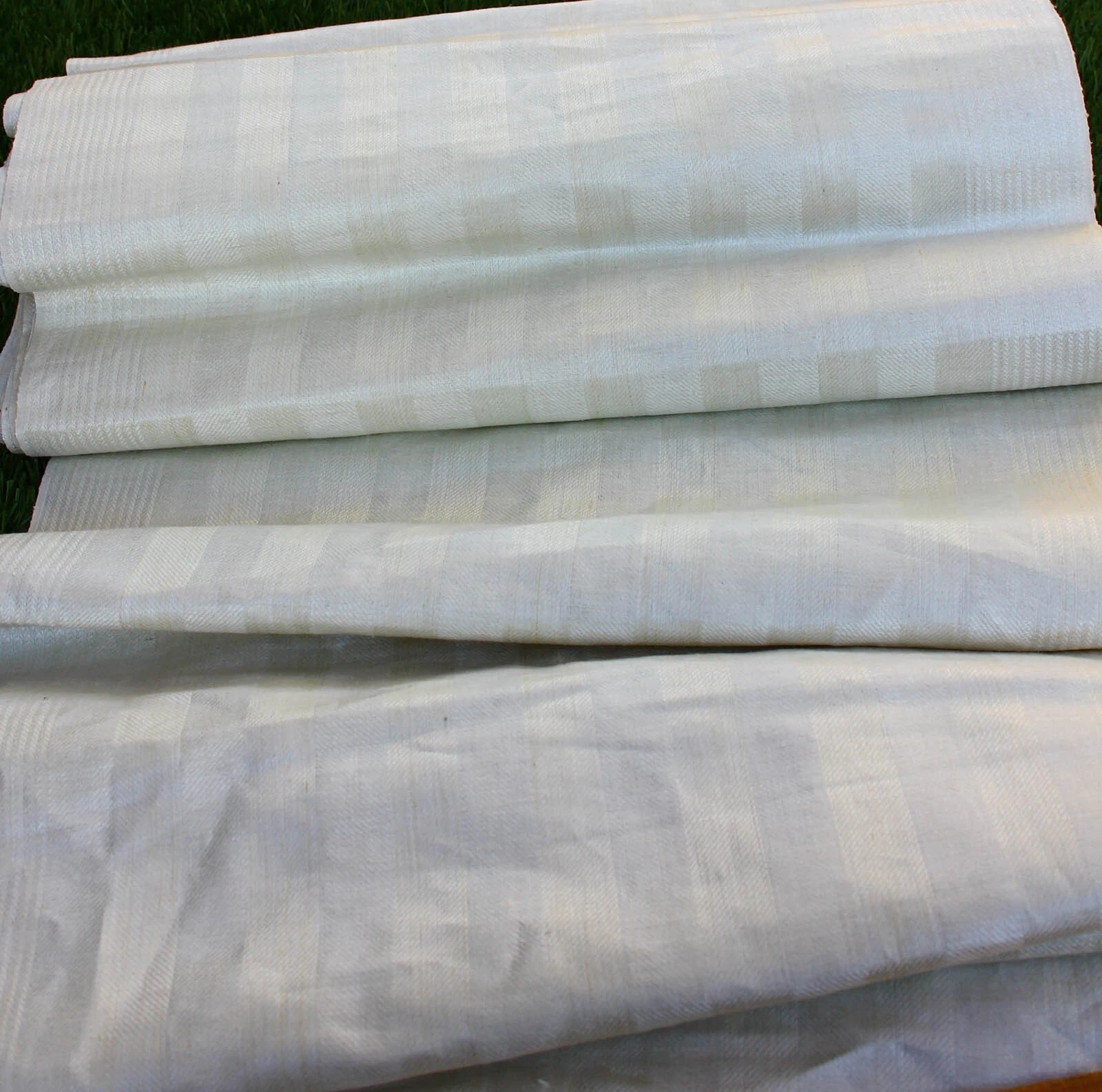 Vintage French ? Imported Linen FABRIC striped Towel Farmhouse by yard width 19" image 1
