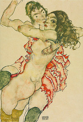 Two Women Embracing Egon Schiele Umarmung Nackte Frauen Körper Brust B A3 01629