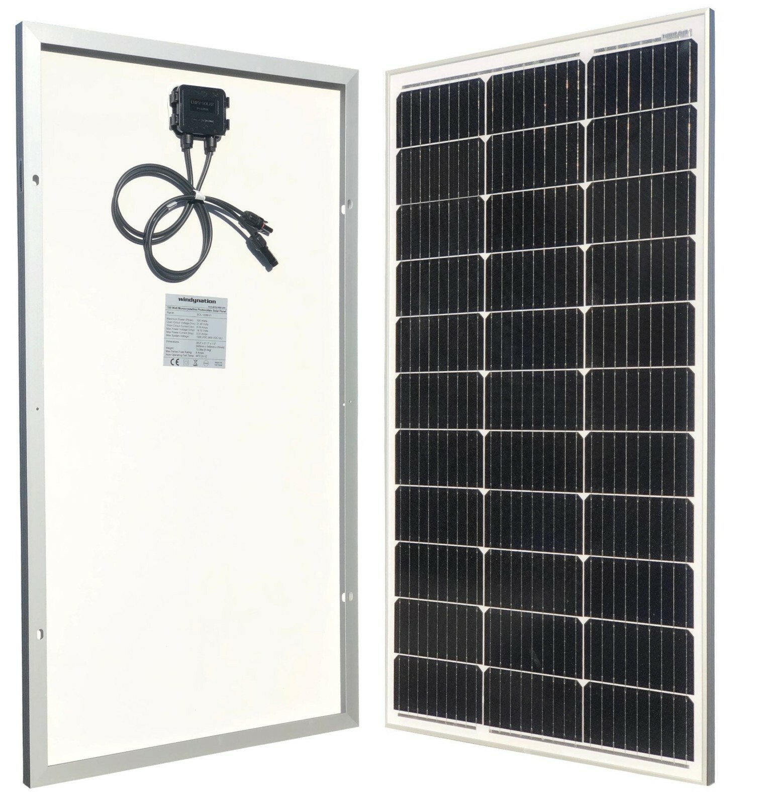 WindyNation 100 Watt 12 Volt Monocrystalline Solar Panel Bat