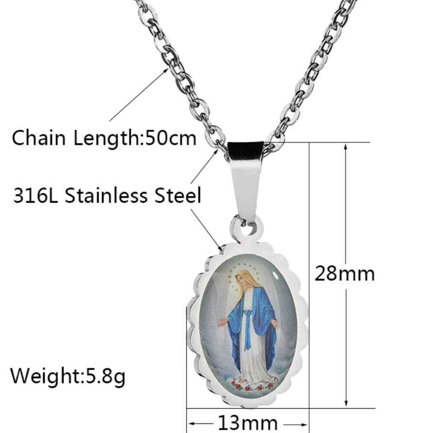 Stainless Steel Virgin Mary Necklace MADONNA JESUS CATHOLIC CHRISTMAS ...