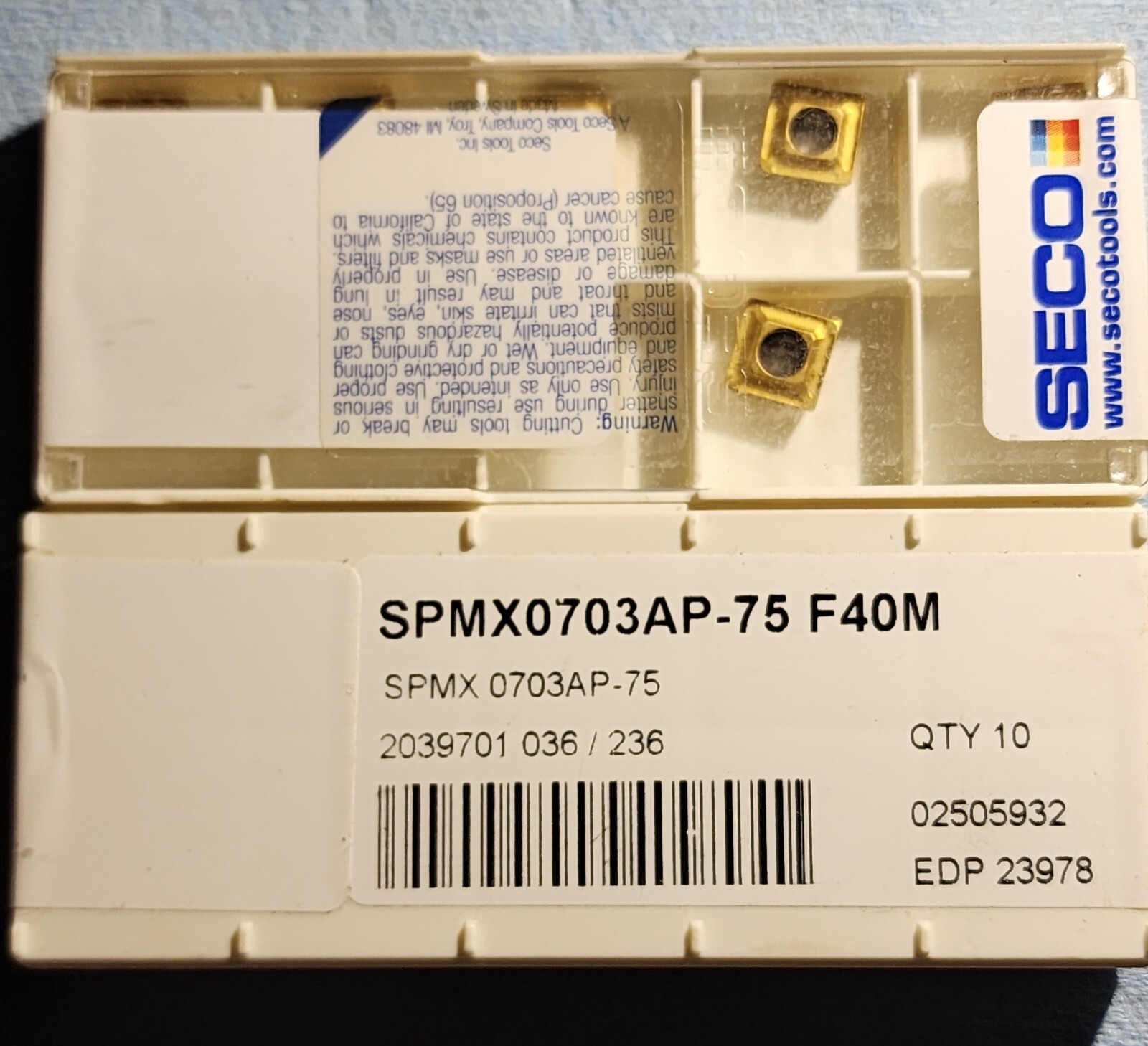 Spmx Insert SPMX 0703 AP-75 Grade F40M Milling Inserts New Seco - Pack of 10 - | eBay