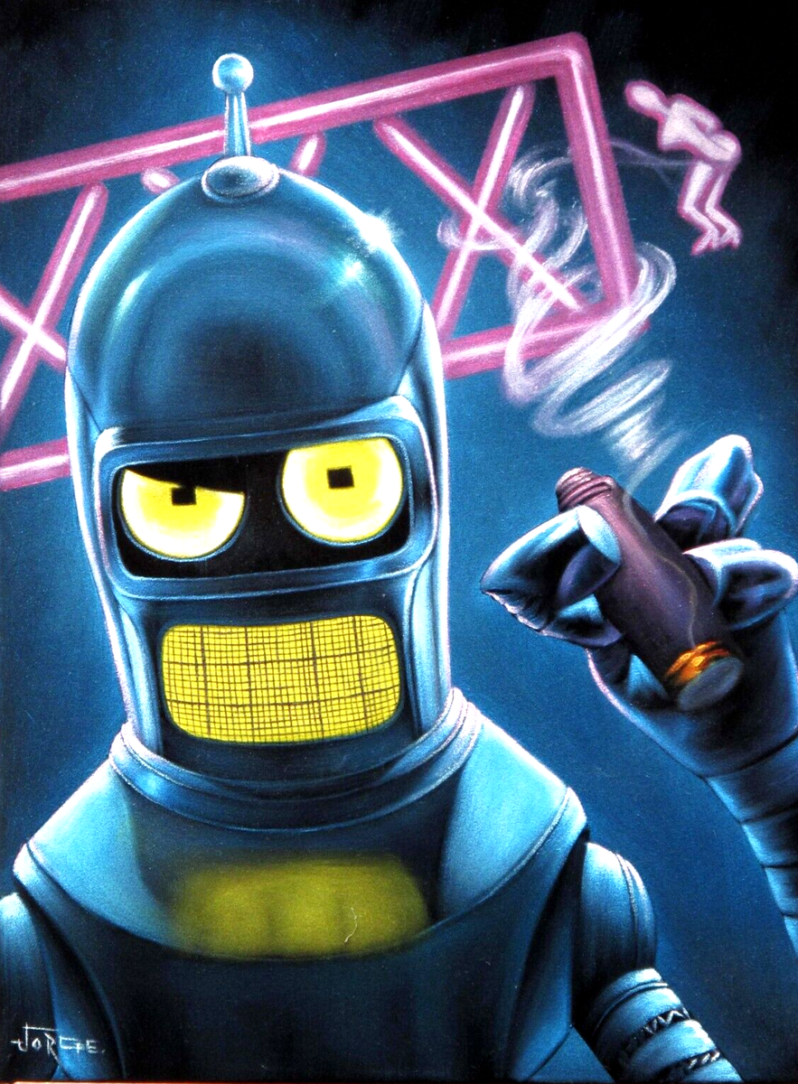 Bender from Futurama smoking a cigar: Oil Painting on Velvet J324-Bc01 |  eBay