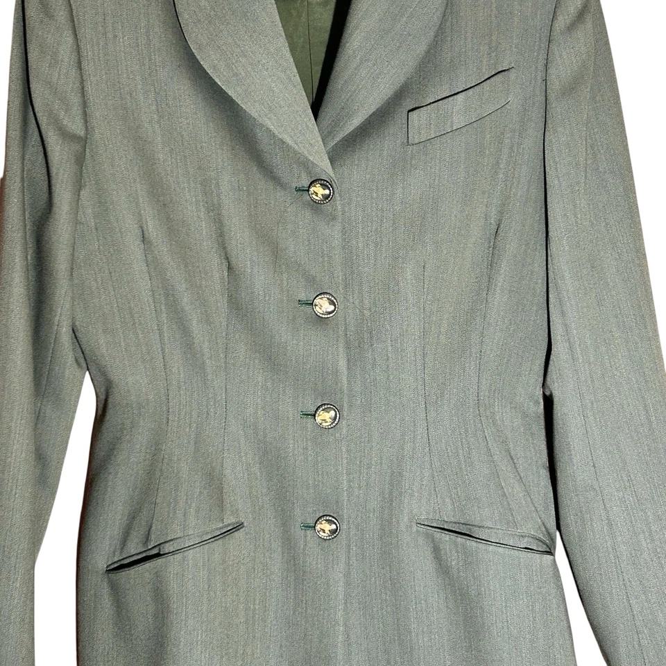 Blazer RICHARD TYLER Couture para mujer de un solo pecho 100 % lana verde militar talla 6 Foto 2 de 4