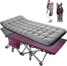 75 inch Adult Folding Camping Cot Heavy Duty Sleeping Bed Blue Mattress 600LB