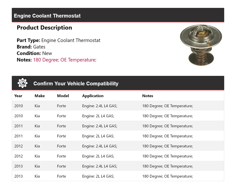 Portões termostato líquido de arrefecimento do motor Kia Forte 2010-2013 2011 2012 - Imagem 2 de 4
