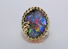 HEAVY Gents 18K Yellow Gold & LARGE 16.35ct Natural Australian Black Opal Ring