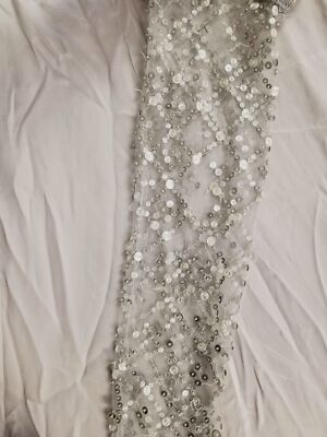 $3495 Jenny Packham Women Silver Long-Sleeve Beaded Sequin Gown Dress Size  4