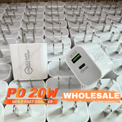 Bulk Lot Adapter 2-Port Type-C PD 20W iPhone Android USB Quick Charge QC3.0 Fast