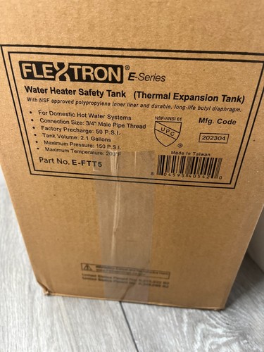 FlexTron E-Series Water Heater Safety Tank E-FTT5 Thermal Expansion 2.1 Gallon - Picture 2 of 11