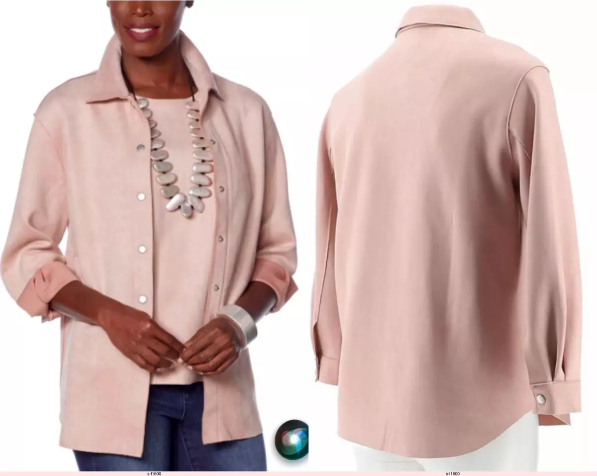 NEW MARLA WynneLayers Stretch Faux Suede Shirt Jacket PINK PLUS SZ