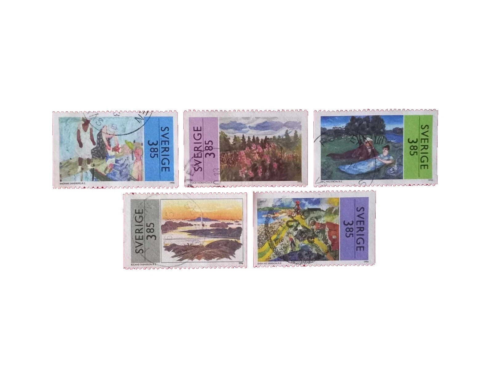 Estampillas postales de varios colores sueco