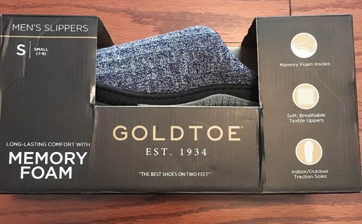 PANTOFOLA D’ORO Gold Men’s Memory Foam Slippers Small(7 8) Indoor Outdoor Traction New in Box