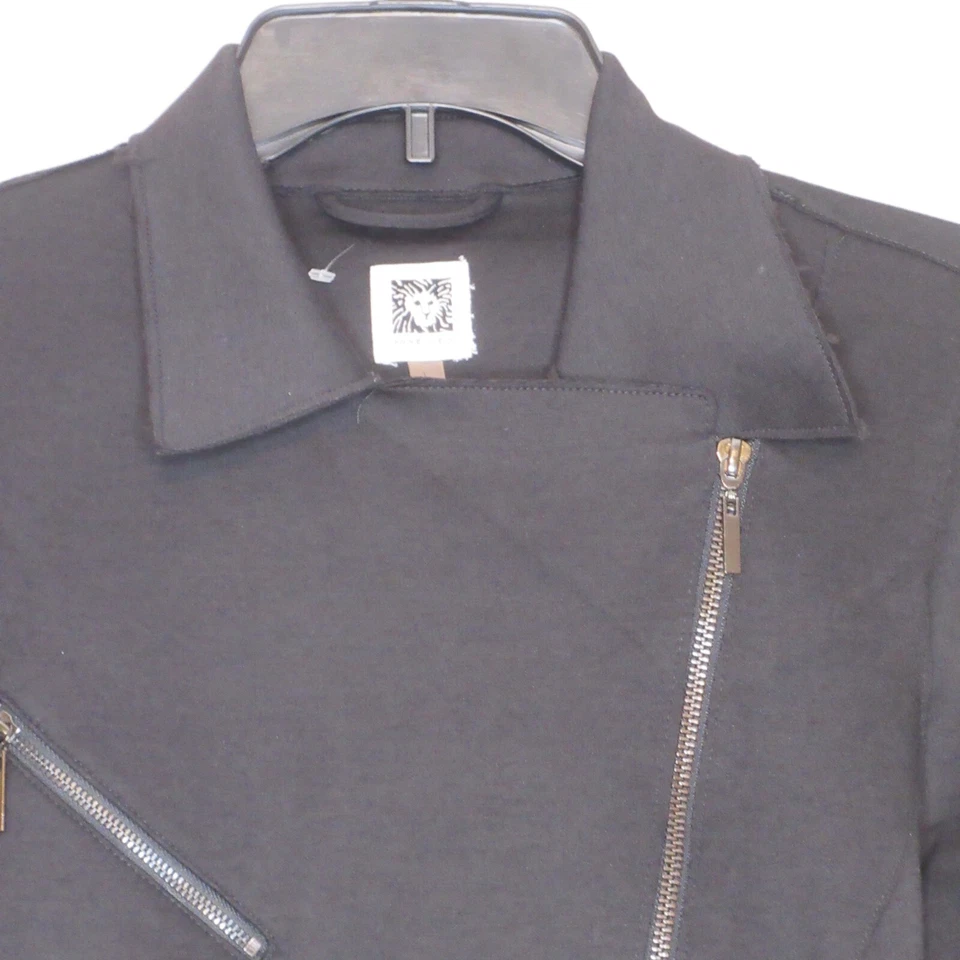 Chaqueta estilo moto nueva sin etiquetas Anne Klein negra manga larga cremallera frontal L B66 Foto 2 de 4