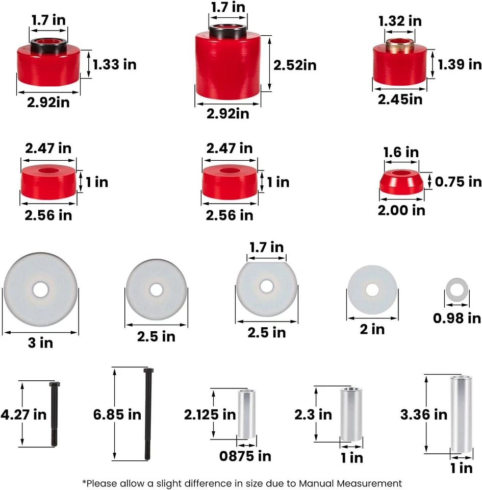 4.4123R Body Mount Bushing Kit Replacement for Ford F150 F250 F350 Truck, Red - Image 2 of 4