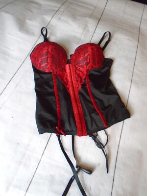 NWT Black & Red Lace Women's BODY RAGE Lingerie Corset Bustier w ...