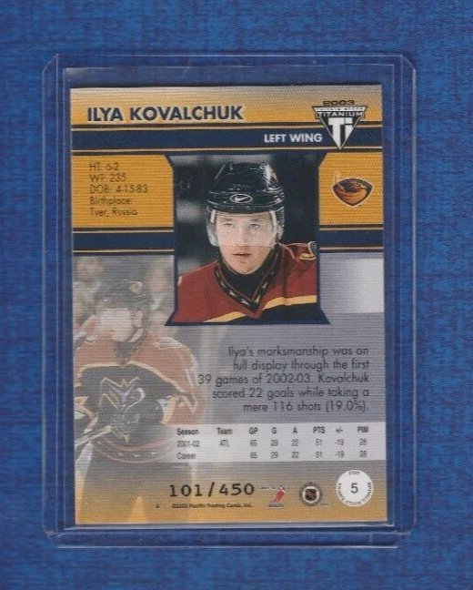 2002-03 Pacific Private Stock Titanium Blue /450 # 5 Ilya Kovalchuk - Image 2 of 2