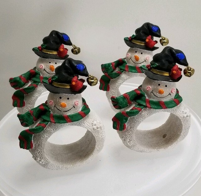 Set of 4 Resin Snowman Holiday Napkin Ring Holders eBay