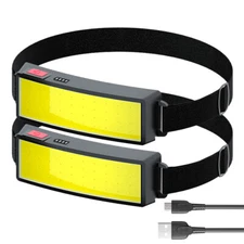 Headlamp COB LED USB Rechargeable Headlight Torch Work Light Bar Head Band Lamp