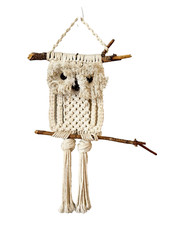 Vintage Macrame Owl Wall Hanging Boho 1970s Decor Folk Art Handmade Retro 29"