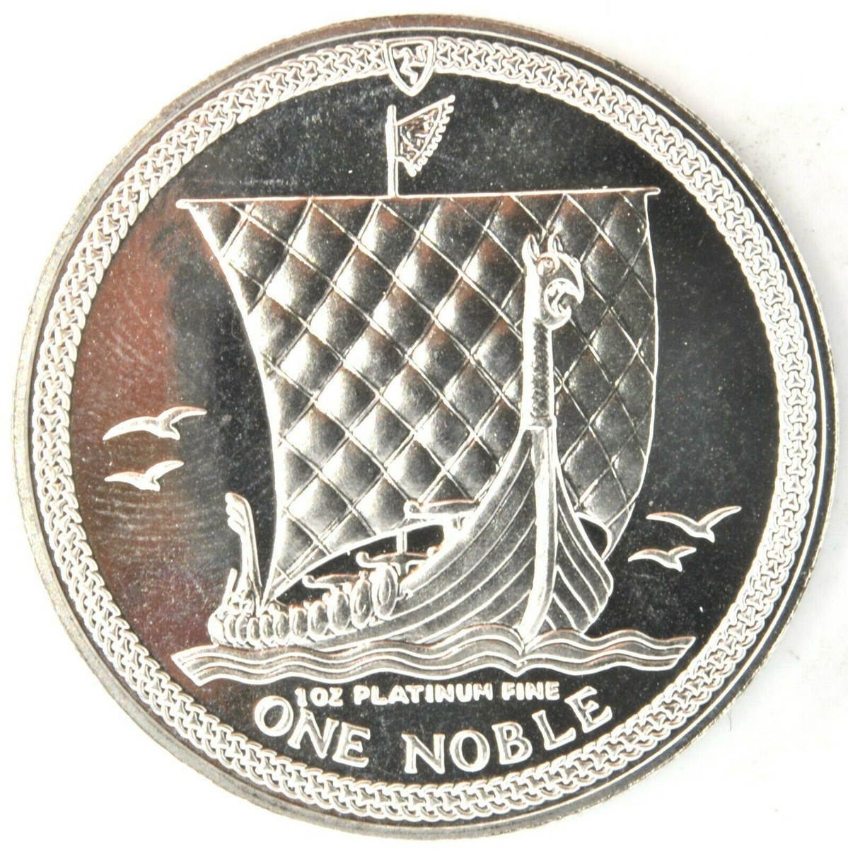 純銀 銀杯1986 228ｇ 1986 Isle Of Man One Noble 1 Oz .995 Platinum Coin Viking Longship