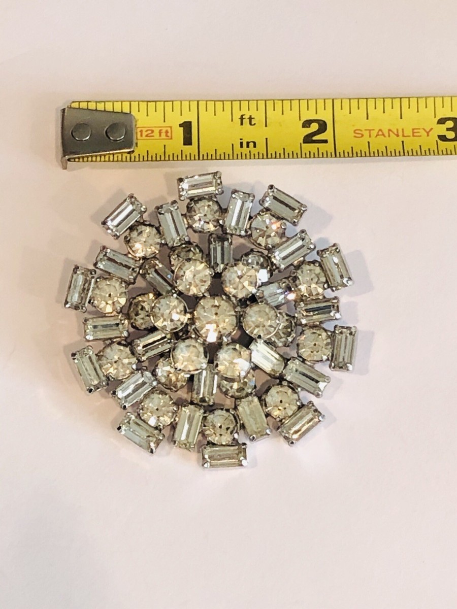 Vintage Marked KRAMER OF NEW YORK Clear Rhinestones Round Vintage Marked KRAMER OF NEW YORK Clear Rhinestones Round