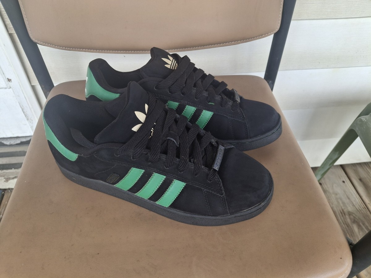 Adidas Campus 2005 Black And Green Suede Size 11 Fat Tongue Skateboarding  Y2k