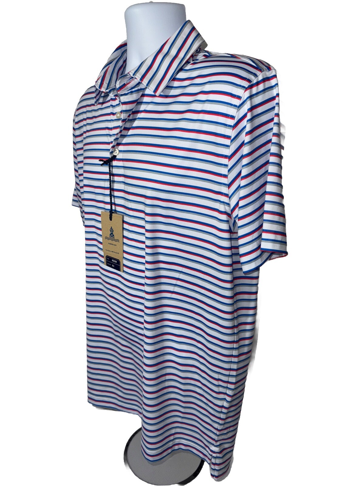 Chubbies Men's The 4th Of Ju-Line Performance Polo Shirt-White Multi-Medium-New