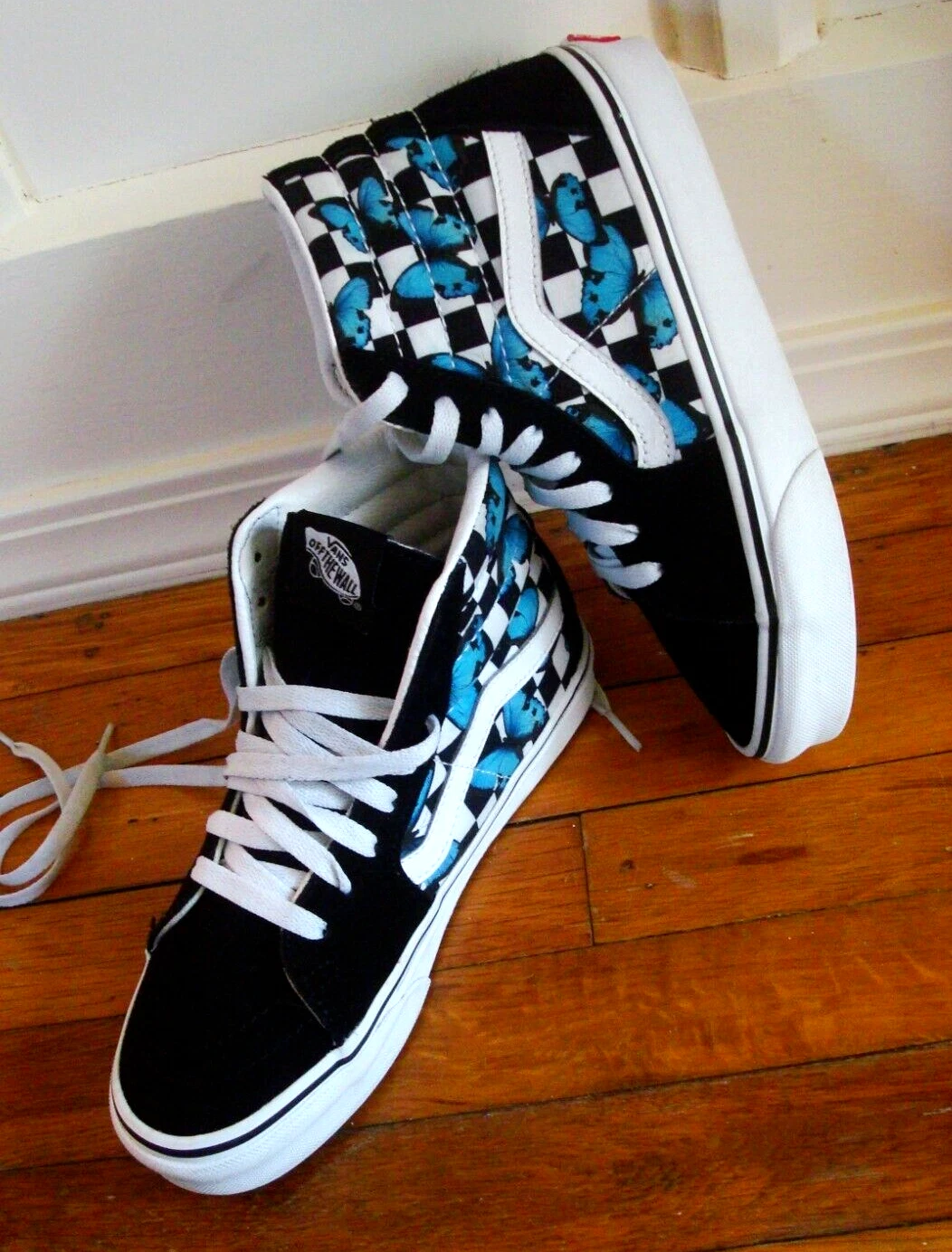 Sneaker VANS WALL Sk8 Hi Top blu farfalla check nero scamosciato uomo taglia 4 donna 5 5