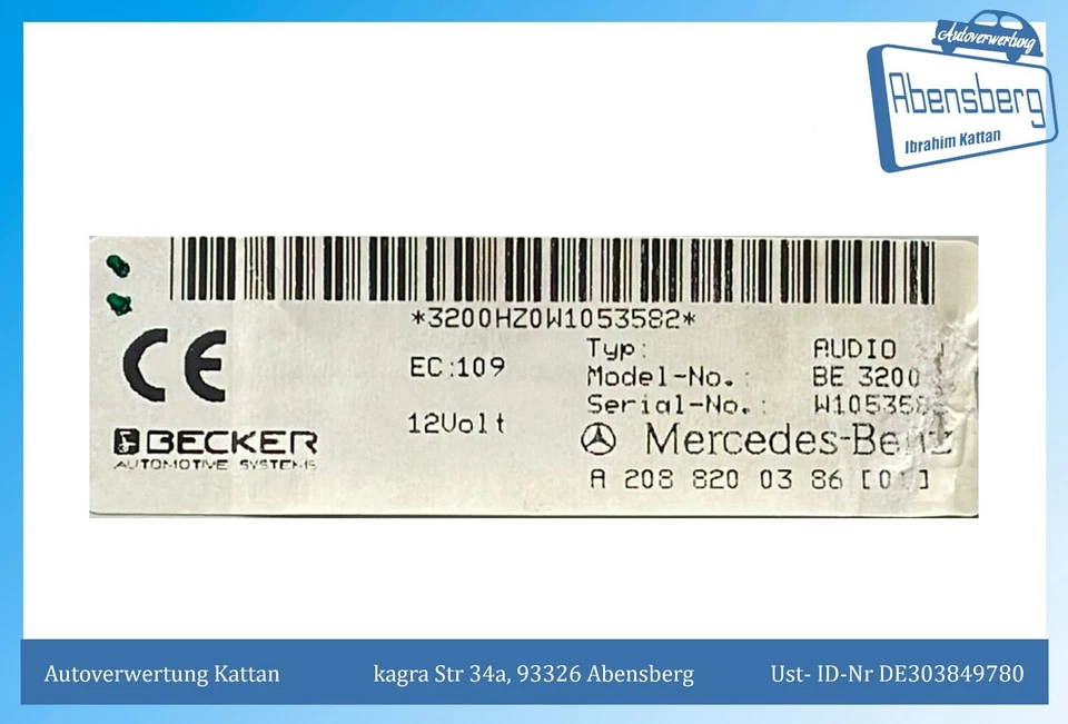 Becker Autoradio A2088200386 BE3200 MERCEDES mit Code 63114 12V #1368 - Bild 4 von 4