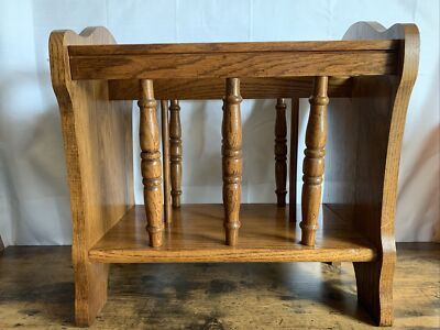 Vintage Mid-Century Wooden Magazine Rack with Handle and Wooden