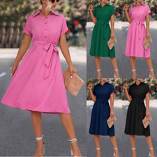 Women's Dress Summer Fashion Solid Color Blouse with Button Up Design Dress