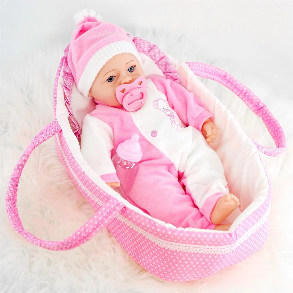 Pink Baby Doll Carry Cot Bed with Pillow Handles Sleeping Bag Carrier BiBi Doll - Image 4 of 4