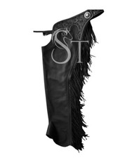 Western Shotgun Fashion Long Chaps Cowhide Leather Bull Trail Riding Chinks