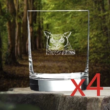 Owl Whiskey Glasses x4 Double 14 Oz Premium Old Fashioned Animal Wild Gift NEW