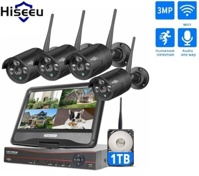 Hiseeu 10"LCD 10CH NVR WIFI IP Wireless Security Camera System Outdoor 1TB HDD