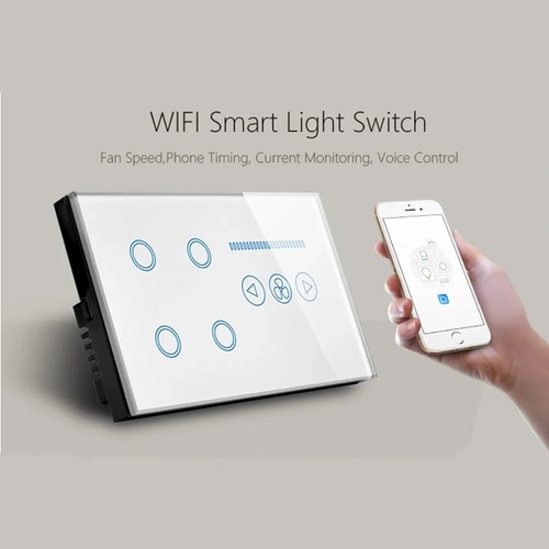 Melery Wifi Smart Tuya Light 4 Gang Switch Fan Speed Dimmer Glass Touch Panel US - Picture 11 of 24