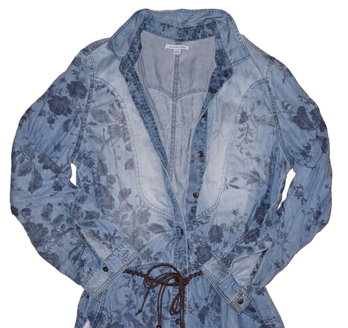 AMERICAN EAGLE Distressed Blue Floral Short Button-Up Dress XL (runs small) - Picture 2 of 8