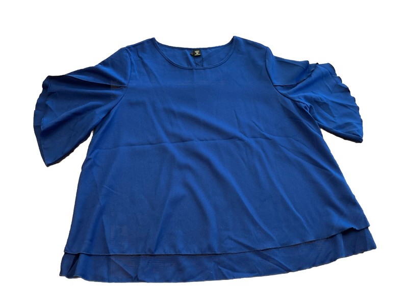 Shein Curve Blue Dressy Blouse Top Size 3XL  Ruffle Sleeve New With Tag!