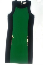 MiCHAEL KORS Womens SMALL Navy Green Colorblock Dress Back Zip Pockets Soft Mini