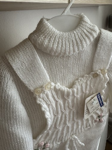 Vintage Knitted Overalls - 0-6 Months On Tag, Still Has Tag - Baby Jumpsuit Foot - Picture 2 of 5