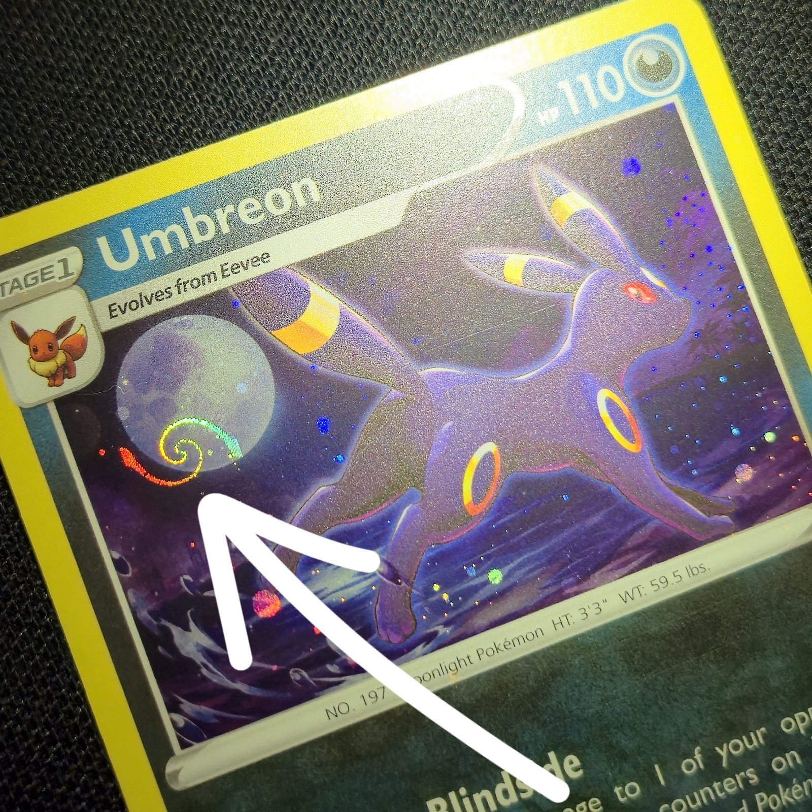 HD MOON WHOLE SWIRL 🌀💫 Umbreon SWSH129 Evolving Skies Promo Holo Pokemon Card
